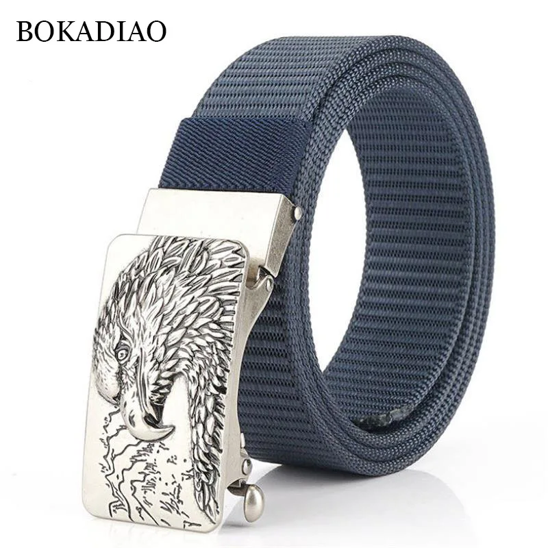 BOKADIAO Nylon Belt luxury Metal Automatic Buckle Belts for men fashion jeans belt outdoor casual canvas male strap high quality