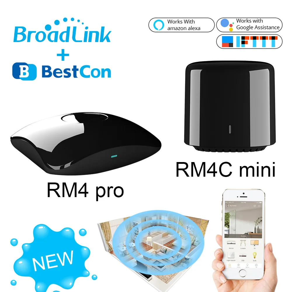 2020 Broadlink RM4 Pro RM4C Mini WiFi IR RF Универсальный Интеллектуальный пульт дистанционного