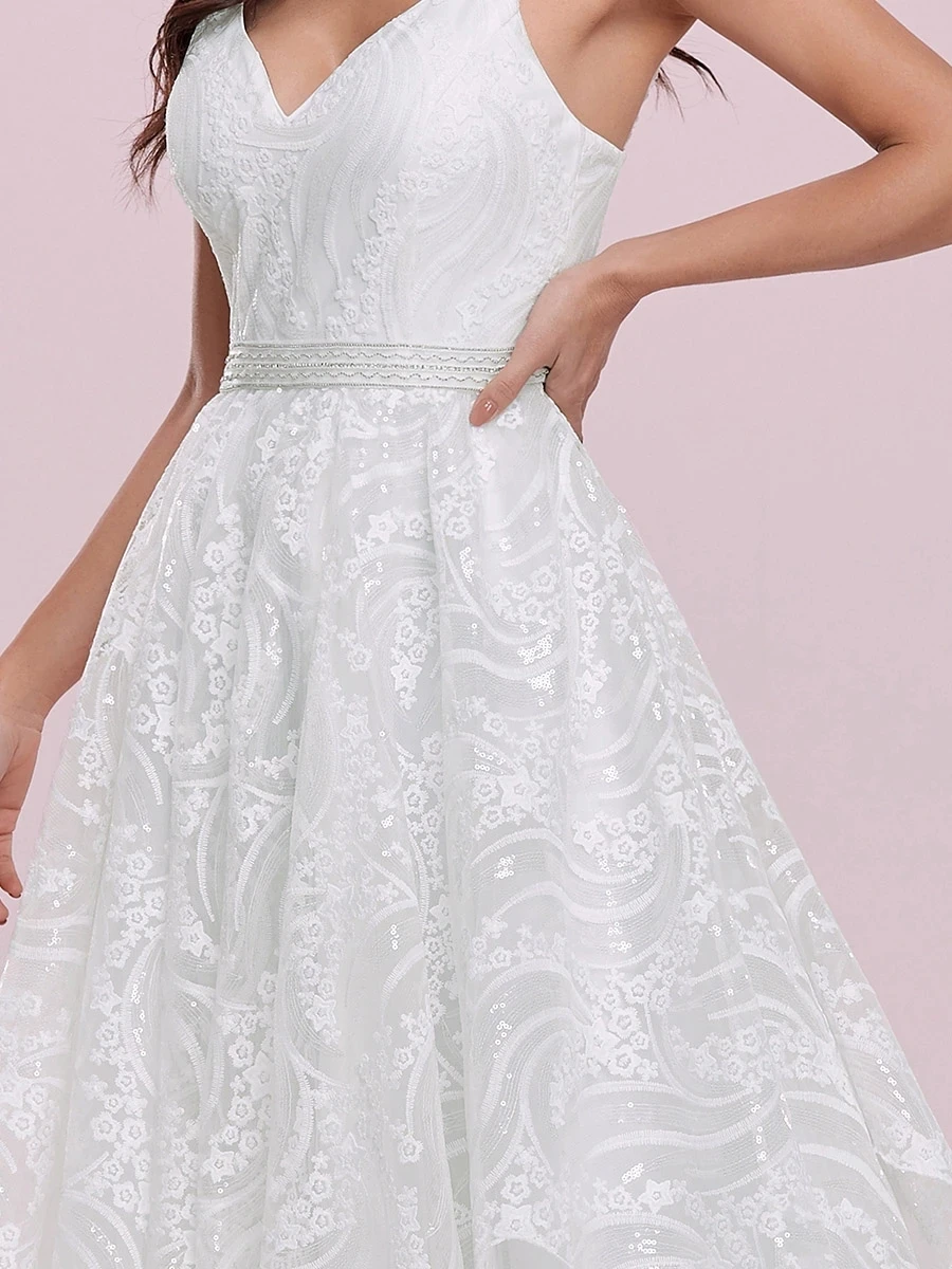 

BAZIIINGAAA Simple White Wedding Dress Chiffon Lace Dresses Boho A-Line V-Neck Long Sleeve Robe Brides Gown