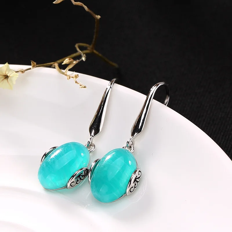 Овальный Амазонит натуральное Голубое озеро искусственное серебро 925 пробы