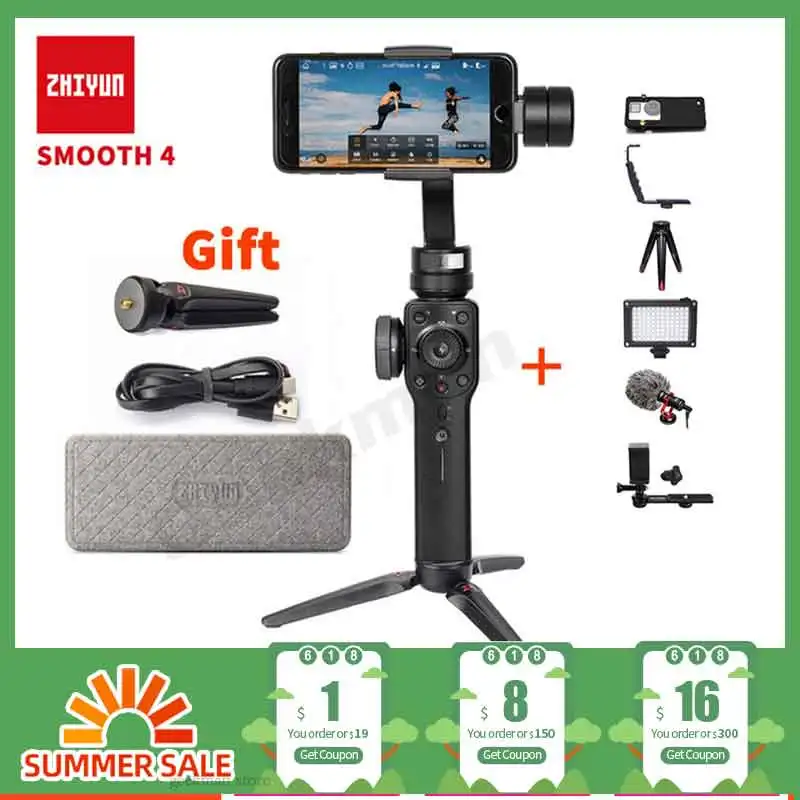 Ручной 3 осевой Бесщеточный Стабилизатор Zhiyun Smooth 4 для iPhone 11 Samsung S8 gopro56 PK DJI Osmo 2 Q Feiyu