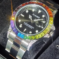 rainbow diamond men watches colorful new classic style mans quartz watch rel%c3%b3gio masculino fashion round stainless steel hiphop
