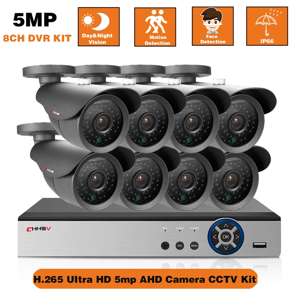 

H.265 8-канальный сетевой видеорегистратор DVR Kit 5MP CCTV Камера безопасности Системы комплект 8CH открытый Ночное видение пуля Камера видео наблюд...