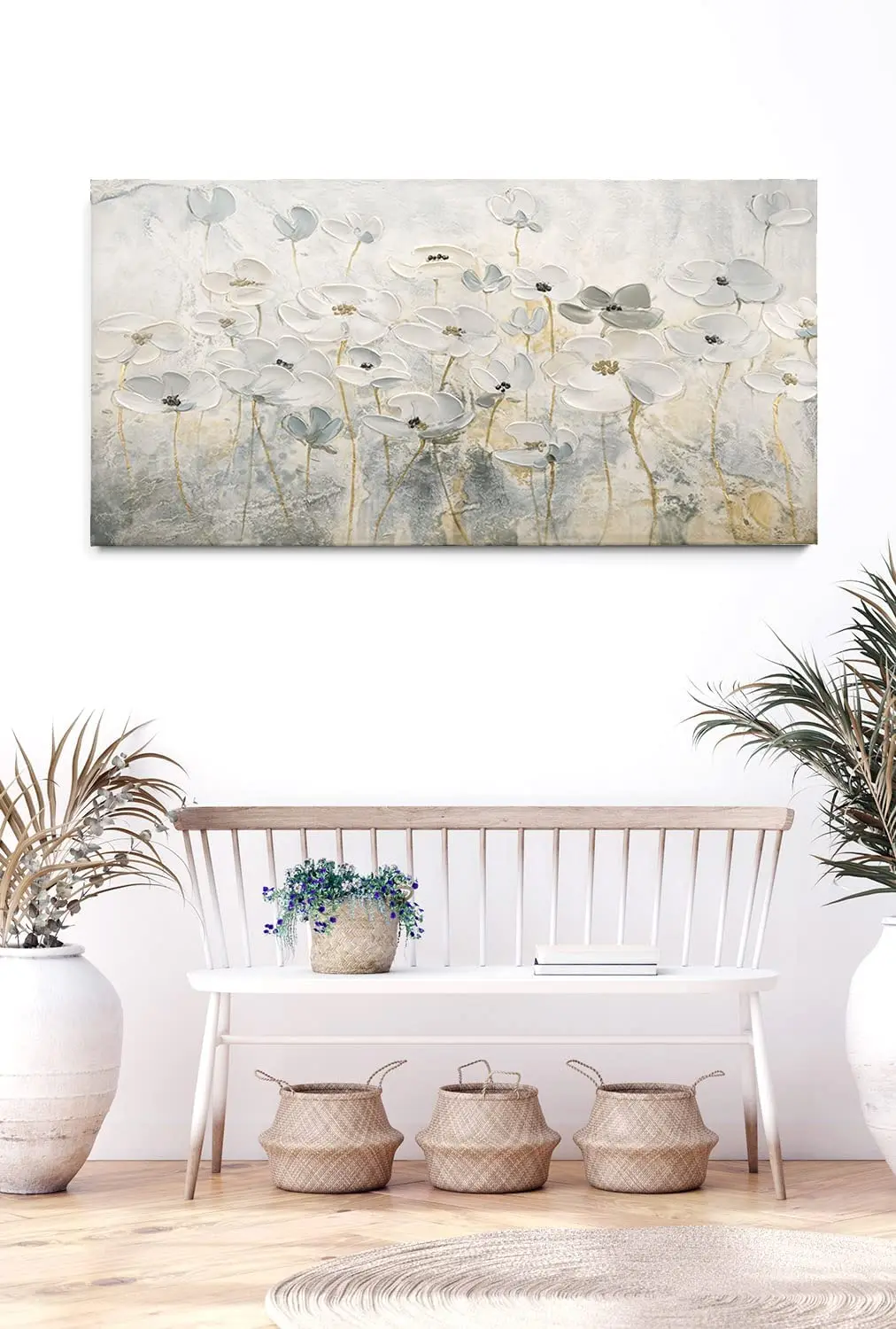 

Blossom White Flower Wall Art Textured 3D Hand-Painted Oil Painting on Canvas For Living Room Bedroom Hotel Home Decor No Framed
