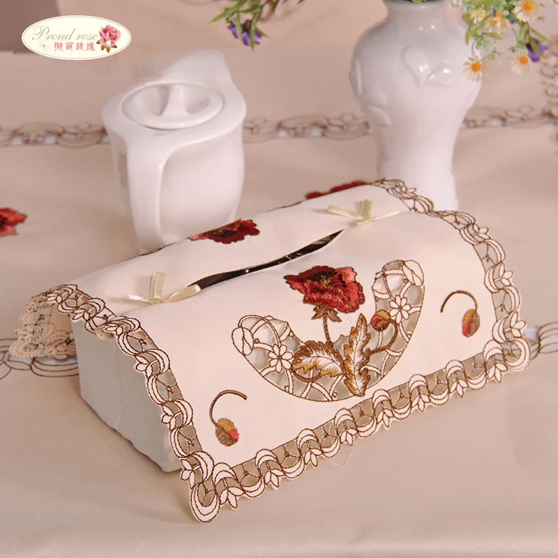 Гордая Роза 4 шт вышитый стола изоляционный коврик напитков подставки коробка