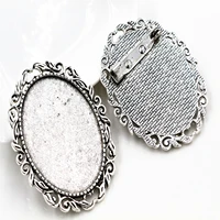 new fashion 5pcs 30x40mm inner size antique silver plated pin brooch flowers style base setting pendant b4 16