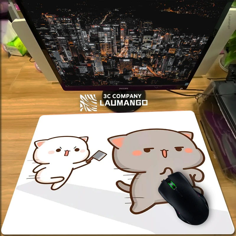 

Computer Mousepad Small Peach Mochi Cat Laptop Gaming Accessories Keyboard Mat Pc Gamer Carpet Mouse Pad Cute Mausepad kawaii