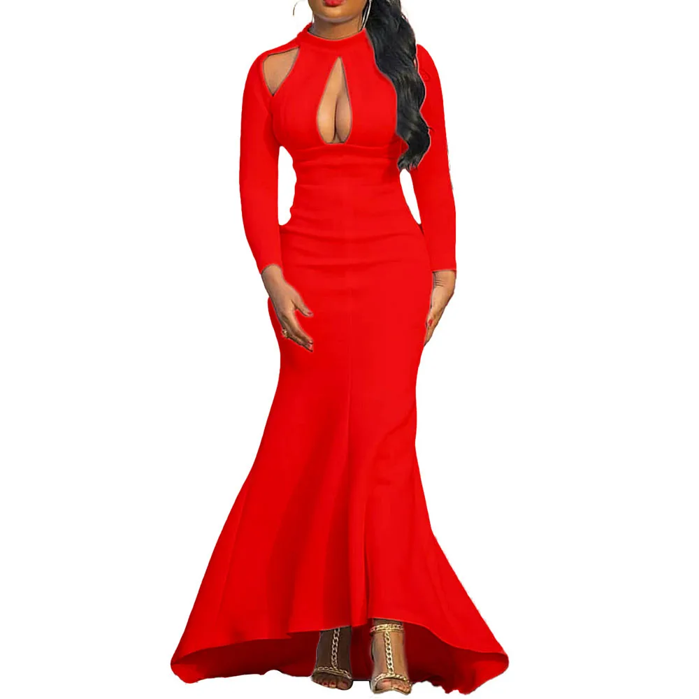 

Spring Summer 2021 African Elegant Party Dress Women Mermaid Fashion Oversize Evening Dinner Dresses High Waist Sexy Hollow Out