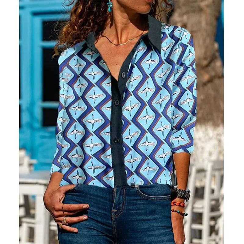 

2021 New Spring Women Print Leopard Flowers Blouse Office Style Splicing Outer Button Women Clothes Drop Shipping