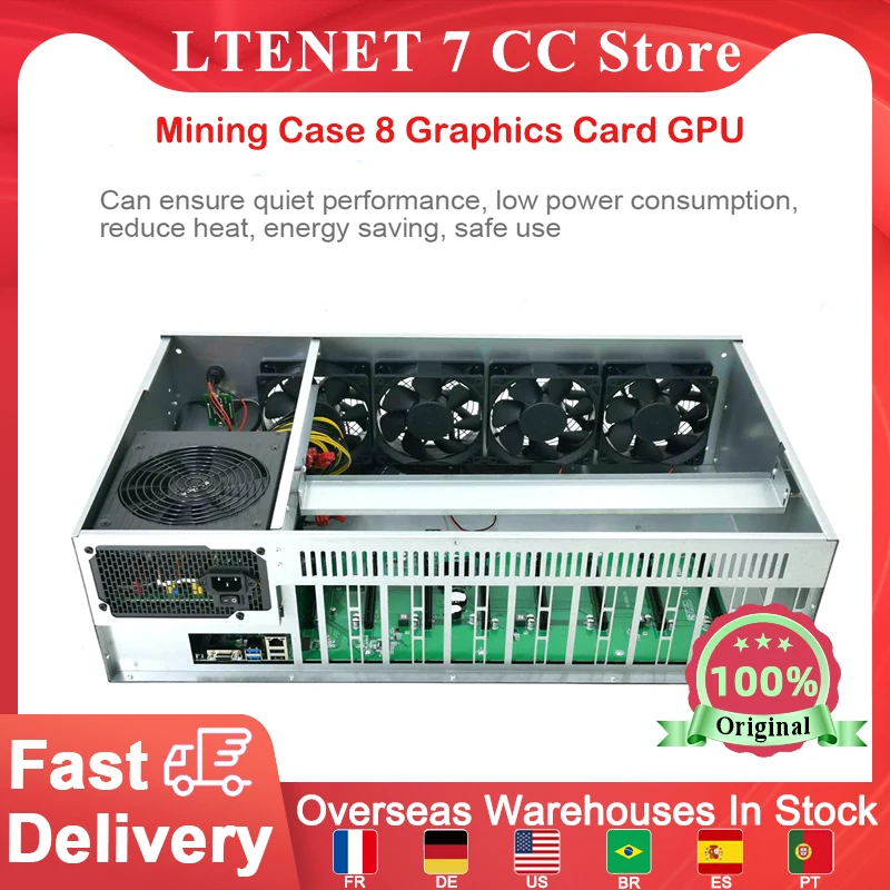 

New Mining Case 8 Graphics Card GPU Motherboard Chassis with 4 Cooling Fan Ethereum BTC Mining Rig Chassis