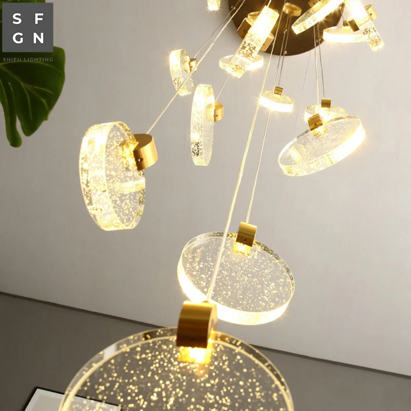 安い 北欧シャンデリアアルミアクリルdiy Ledランプペンダントライトペンダントランプダイニングルーム玄関スパイラル階段