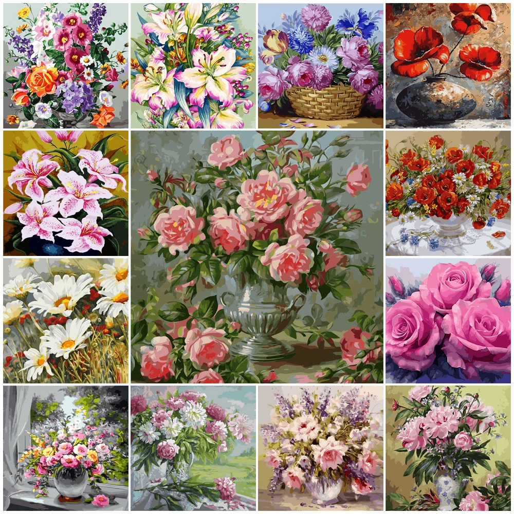 

Flower Paintings By Numbers Set Frameless Drawing By Numbers 50x40cm 28 Colors DIY Handicraft Diff:5 Stars VA-1245