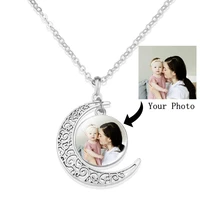 custom photo logo crescent moon pendant necklace personalized text necklace customized jewelry creative gift