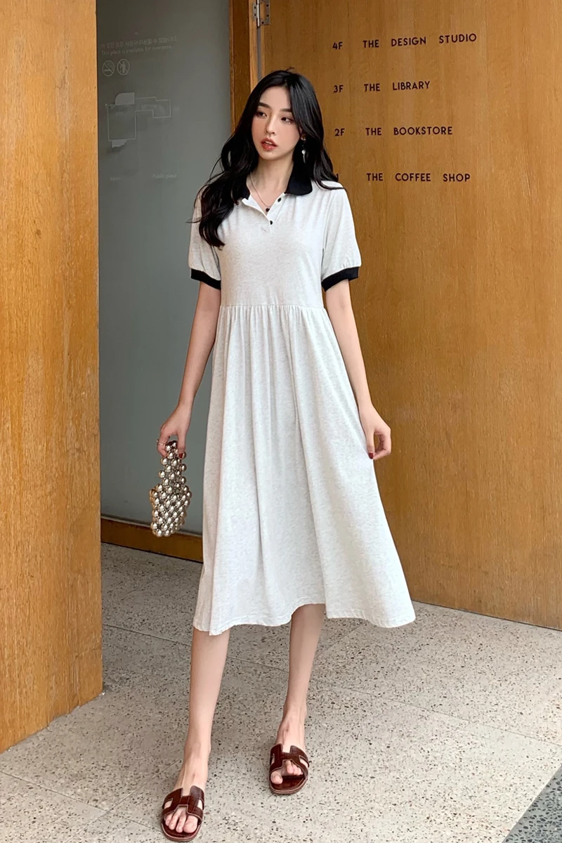 

COIGARSAM Preppy Style Women dress Summer Casual Panelled Dresses