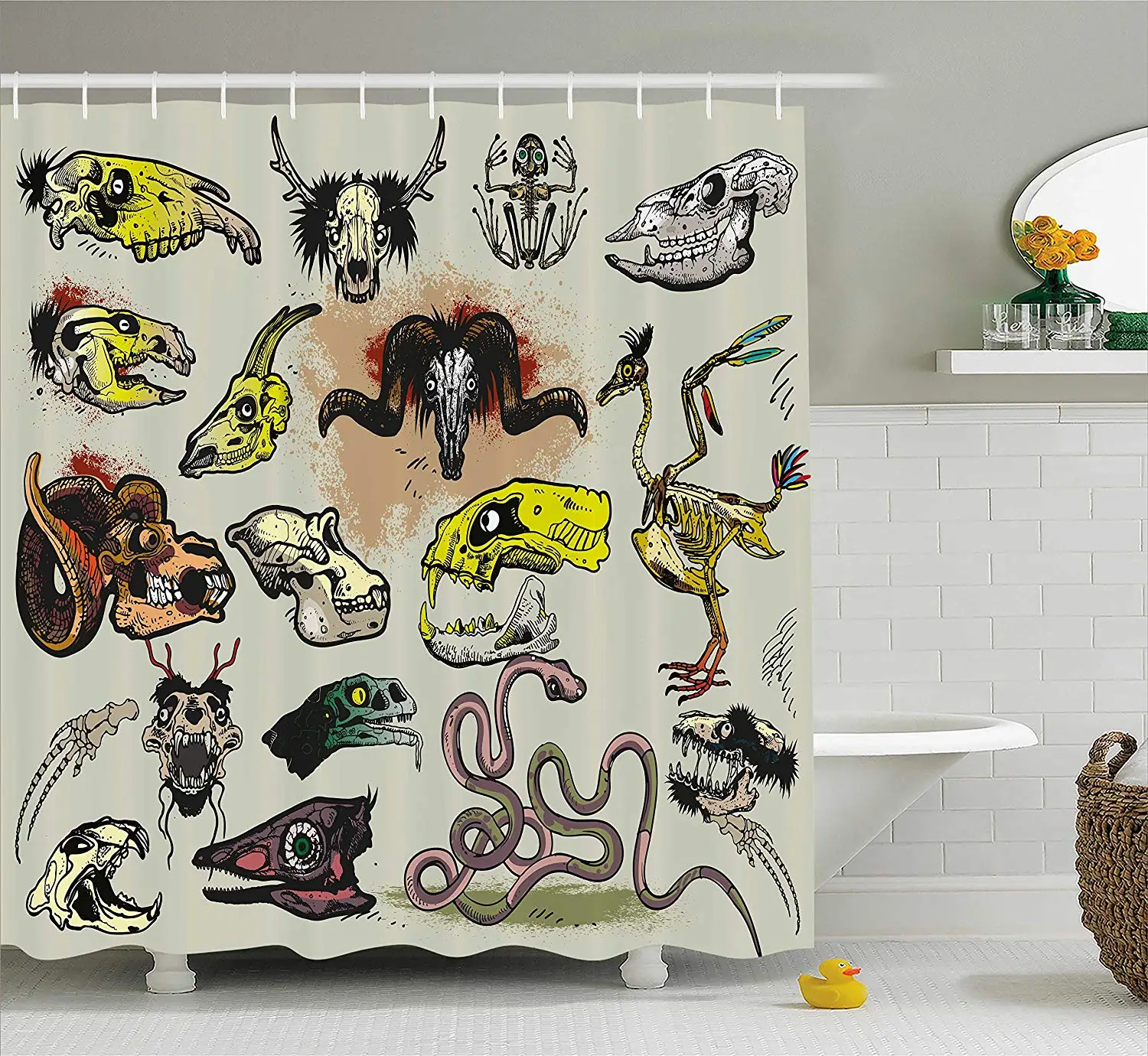 Современный Душ занавес Скелет животного иконы композиция с готические лица