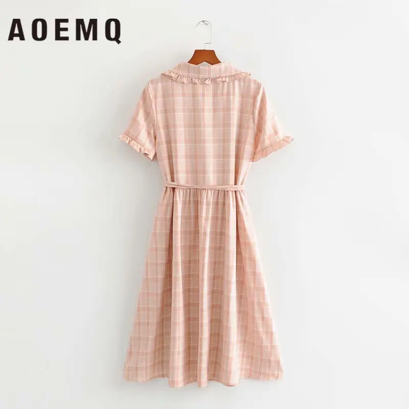 AOEMQ/летние платья принцессы розовые в полоску с принтом милые кружевные вечерние