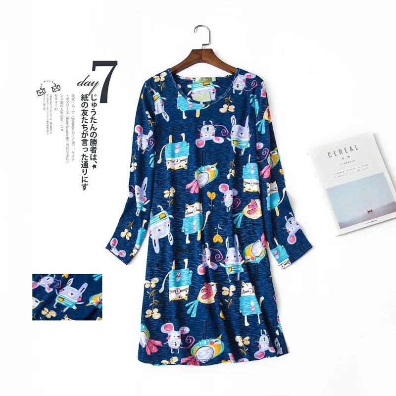 Милые трикотажные хлопковые рубашки женские ночные сорочки с длинными рукавами