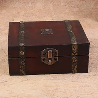 vintage wooden treasure chest storage box lock organizer case foldable mini small wood home decor container trinket jewelry bin