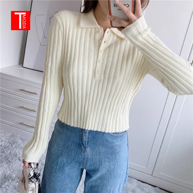 Новинка 2021 женская трикотажная рубашка поло TMODA994 с длинными рукавами эластичные