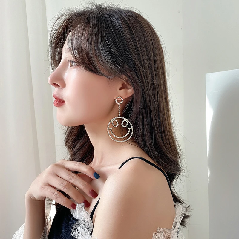 ANESOA корейские Роскошные серьги подвески со смайликами стразы для женщин милые