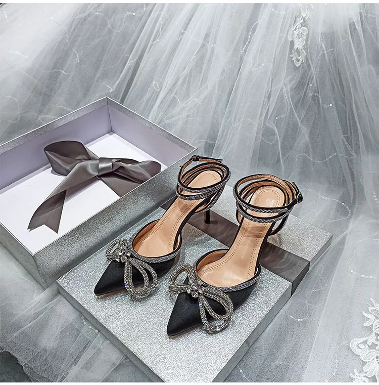 Женские босоножки с бантом и бриллиантами дизайнерские туфли ремешком на