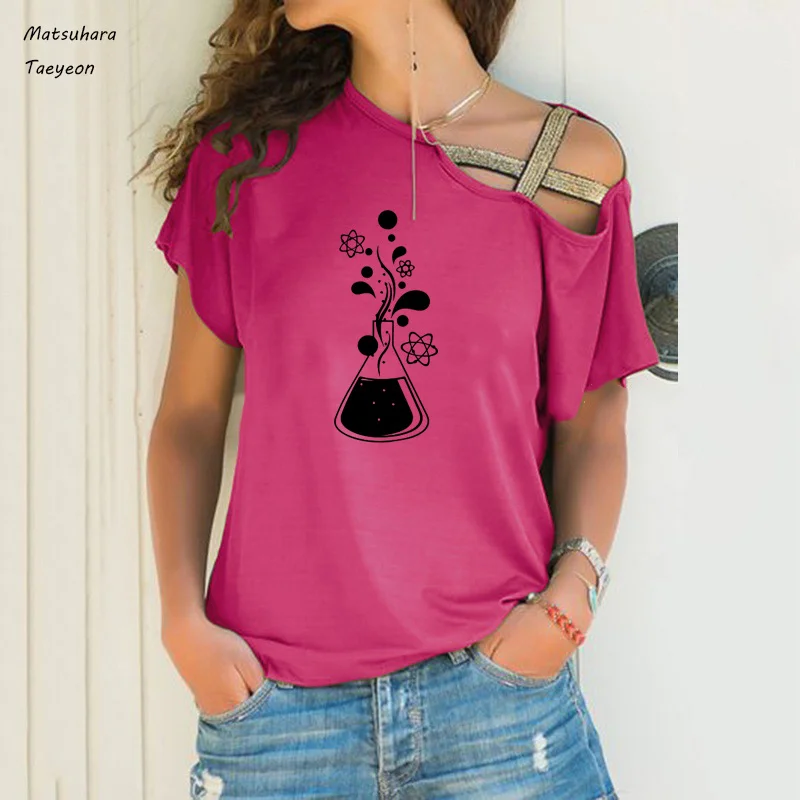 Женская Асимметричная футболка с принтом в виде молекул Atom | одежда