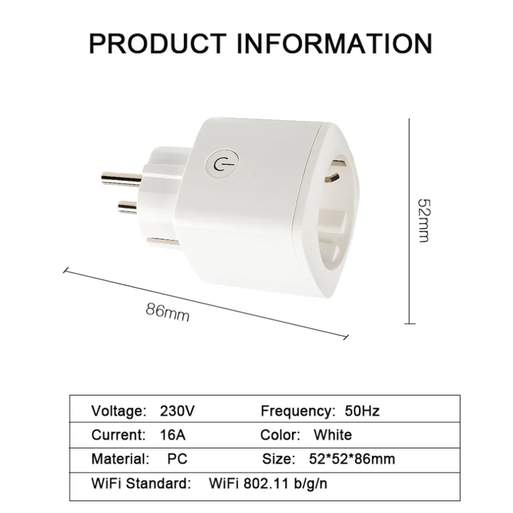 

WiFi Socket 16A Electrical Plug European Power Improvement Timer Switch 220V Tuya Smart Life Alexa Google Home Assistant Outlets