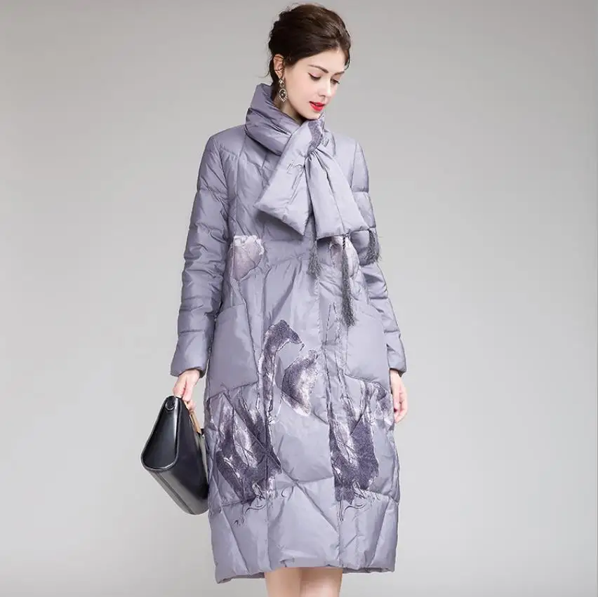 

Акция со скидкой, зимнее пальто на утином пуху в китайском стиле, женское однобортное теплое пуховое пальто в стиле ретро с шарфом, wq347