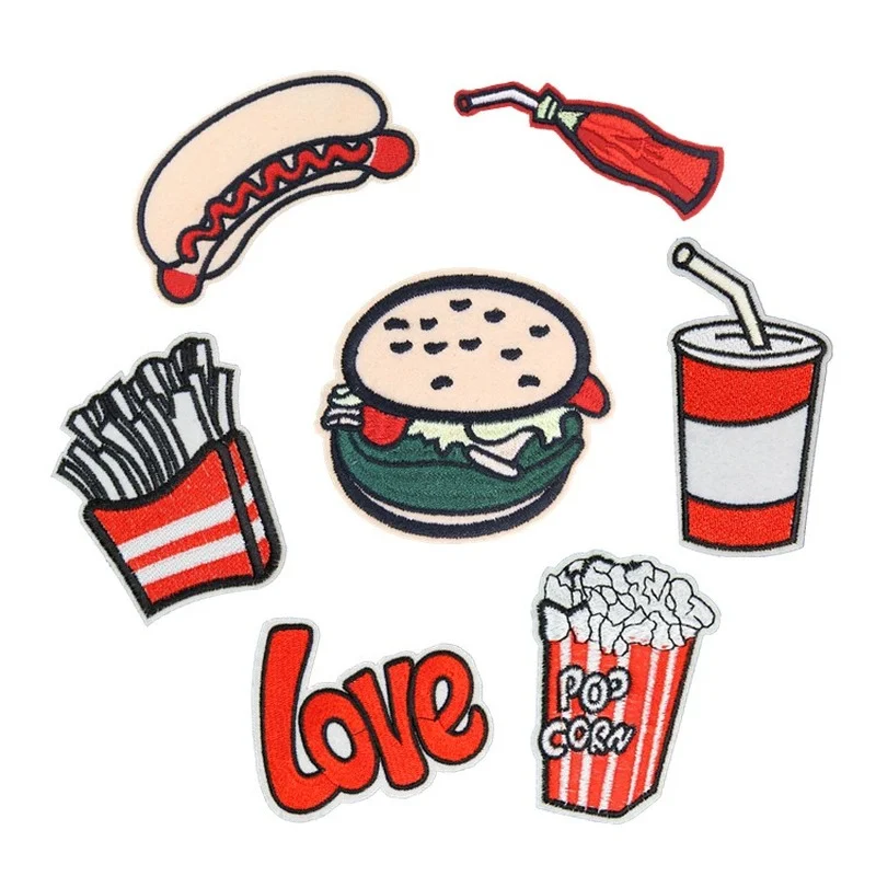 

50 шт./лот вышитые буквы, аксессуары для украшения одежды, утюжок для самостоятельного изготовления еды, термоаппликация, патчи для утюга