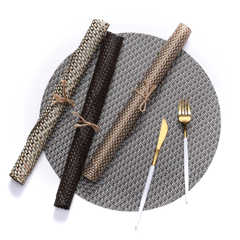

Cutlery mat round woven PVC dining mat Tesla European non-slip heat insulation western table mat home kitchen decorate napkins