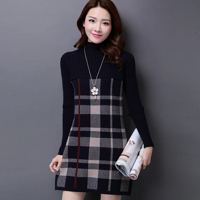 Зимний женский свитер с длинным рукавом Свободный вязаный высоким воротом