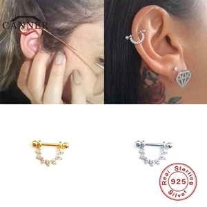 CANNER 925 стерлинговый Серебряный пирсинг серьги гвоздики серьги для женщин u-образные серьги циркониевые кости для ушей ювелирные изделия Pendientes