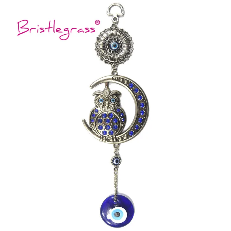 

BRISTLEGRASS Turkish Blue Evil Eye Moon Owl Amulet Lucky Charm Wall Hanging Pendant Pendulum Blessing Protection Gift Home Decor