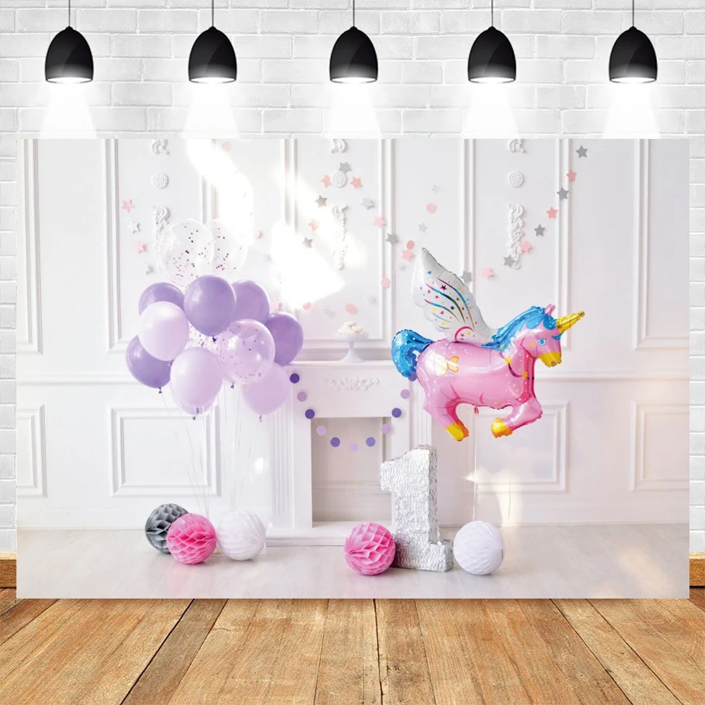

Unicorn Balloon Baby 1st Birthday Party Backdrop Cake Smash Photography Background Photographic Photophone Photozone Photocall