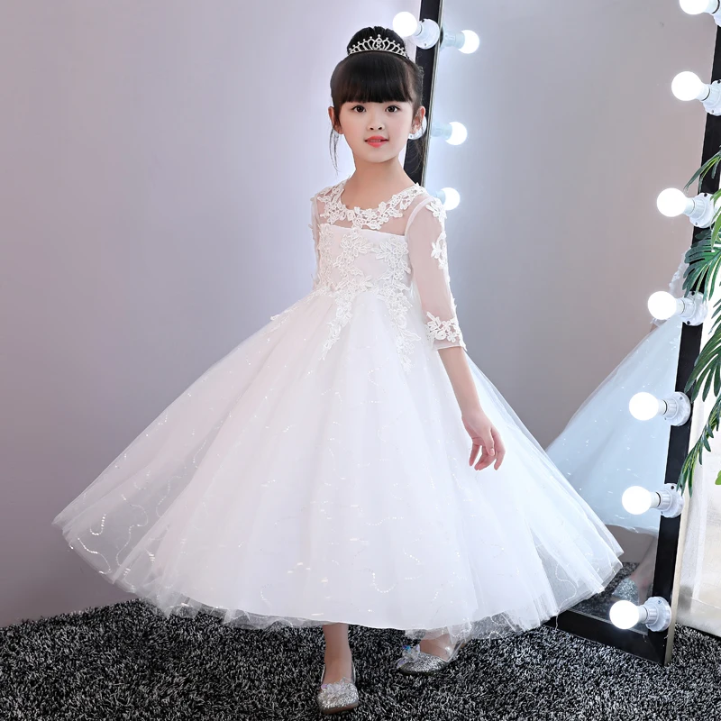 

2021 New Toddler Girls White Lace Long Dress For Elegant Kids Clothes Children Princess Dress 8 10 12 14 Years Disfraz Halloween
