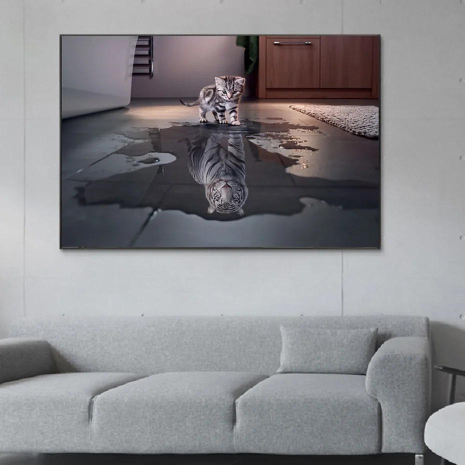 Черно белые креативные картины на холсте с изображением животных тигра и кота