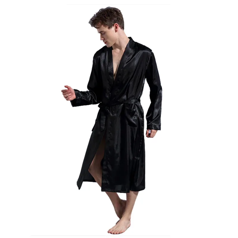

Plus Size Home Bathrobe Long Sleeve Men's Solid Color Robe Spring Autumn Homewear Sleepwear Lace Up Cardigan Long Dressing Gown