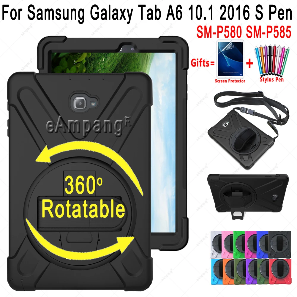 

Чехол с ремешком на плечо для Samsung Galaxy Tab A 10,1 2016 S-ручка SM-P580 детская безопасная Противоударная Вращающаяся крышка с веревкой