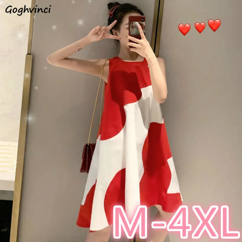 Женское платье без рукавов с принтом летнее хипстерское большого размера 4XL