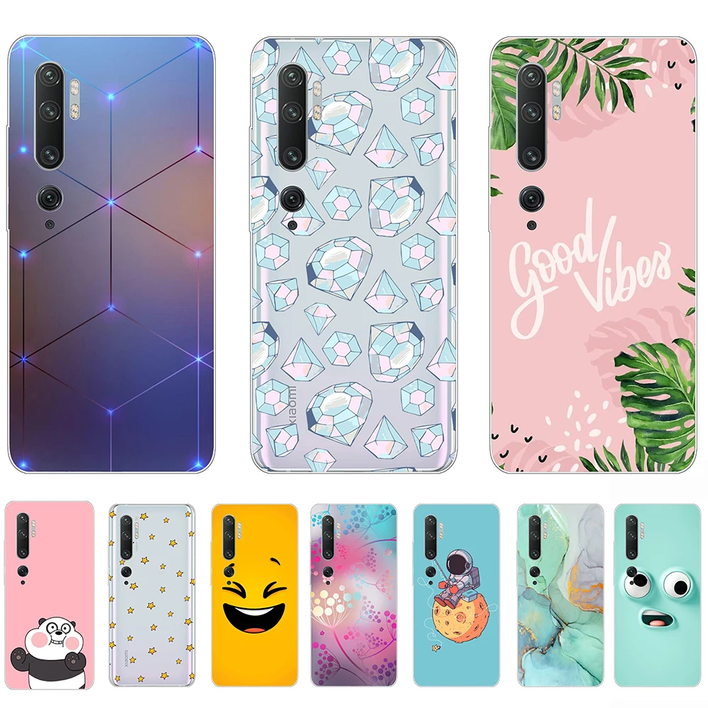 

for Xiaomi Note 10 Pro Silicon Case for Note10 Lite Transparent Cute Cover 6.47'' shockproof Soft Tpu Bumper 360 Full protection