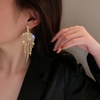 new shiny leaf crystal gold tassel earrings for women luxury wedding jewelry fashion statement best gift