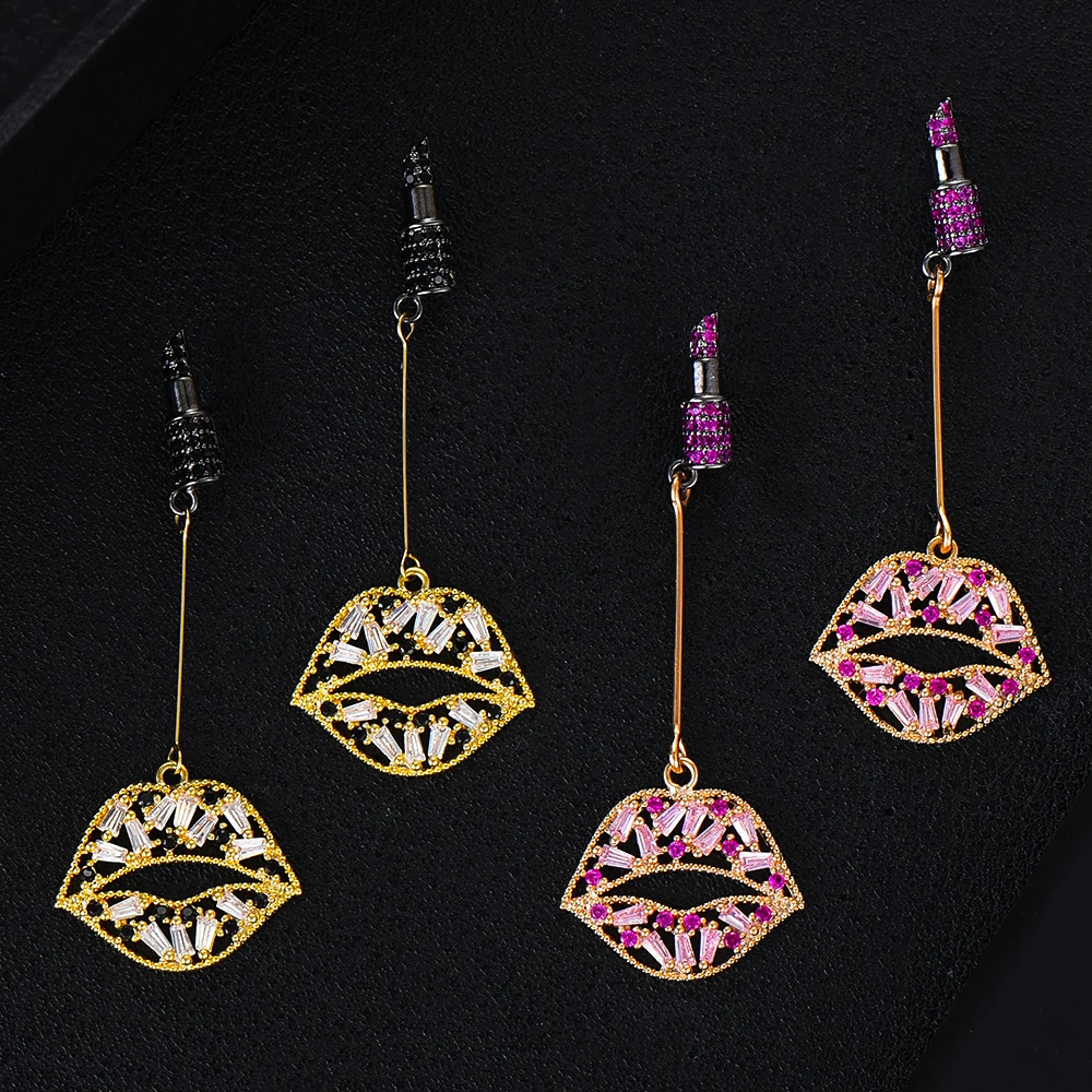 

Jimbora Luxury Lipstick Hop Lip Dangle Earring For Women Wedding Cubic Zirconia CZ DUBAI Bridal Earring Jewelry Accessories 2020