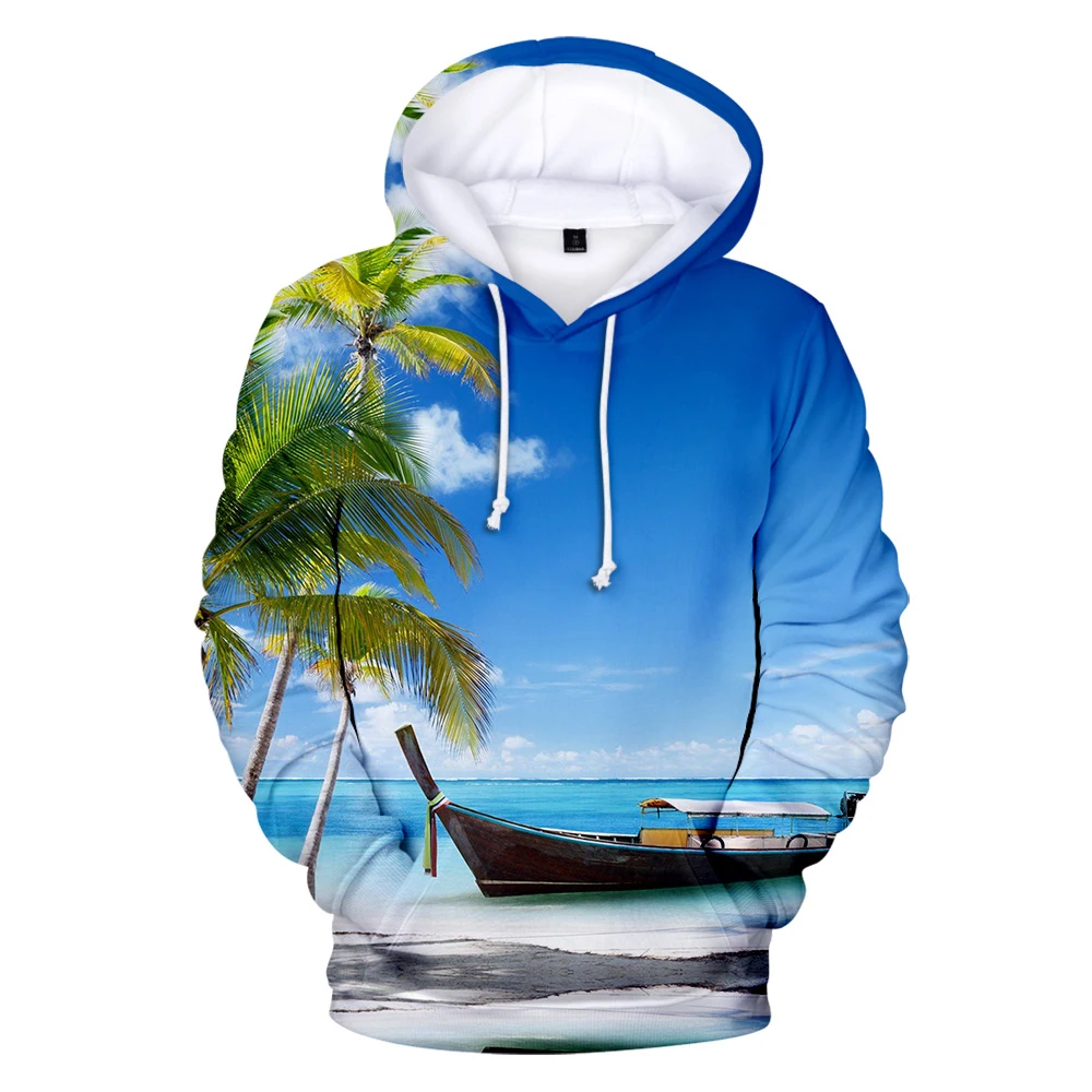 

New Hip Hop Novelty Ocean Beautiful Seaside View Coconut Tree 3D Print Hoodies Sweatshirt Men/Women Long Sleeve Casual Pullovers
