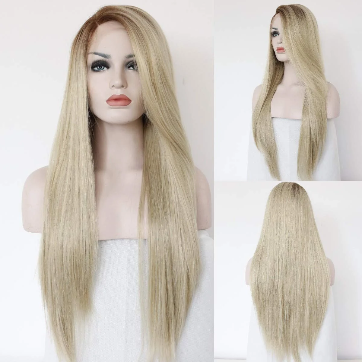 Kryssma Synthetic Lace Front Wig Straight Lace Front Wigs For Women Ombre Lace Front Wig Blonde Wig Heat Temperature Cosplay Wig