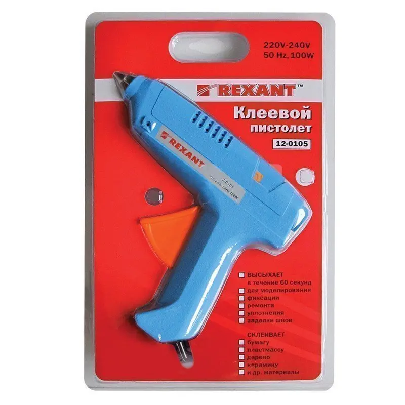 Клеевой пистолет REXANT 100 Вт для стержня 11 мм в блистере 12 0105|Универсальные чистящие