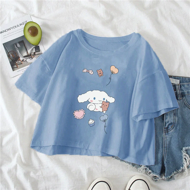 

Japanese Lolita Sweet Cartoon Tee Women Summer Harajuku Kawaii Loose Short Sleeve T-shirt Tops Schoolgirl Clothes Cinnamorolled