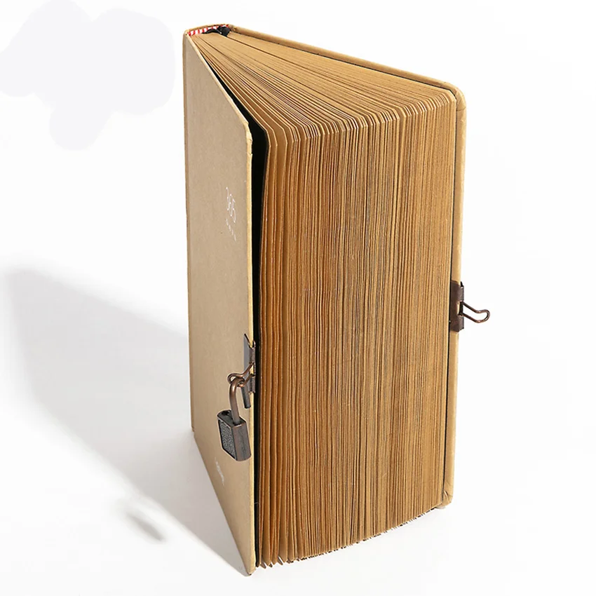 

A5 Kraft Blank Notebook Journals with Lock, 384 Pages, Size: 145x215mm, with Page Number & Date, Lay Flat Binding