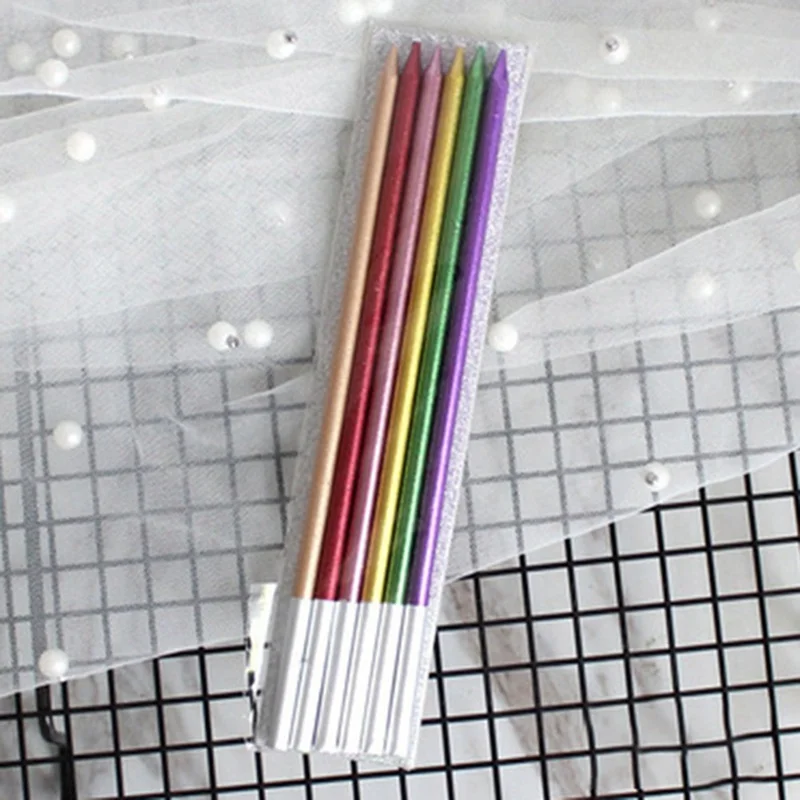 6 шт Золотые длинные узкие брюки для торта в форме свечи набор безопасных детская