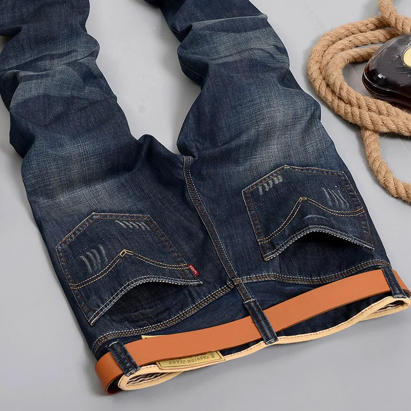 Men Straight Slim Fit Jeans Stretch Fleece Thicken Warm Trousers Casual Daily Office Street Male Denim Pants 28-40