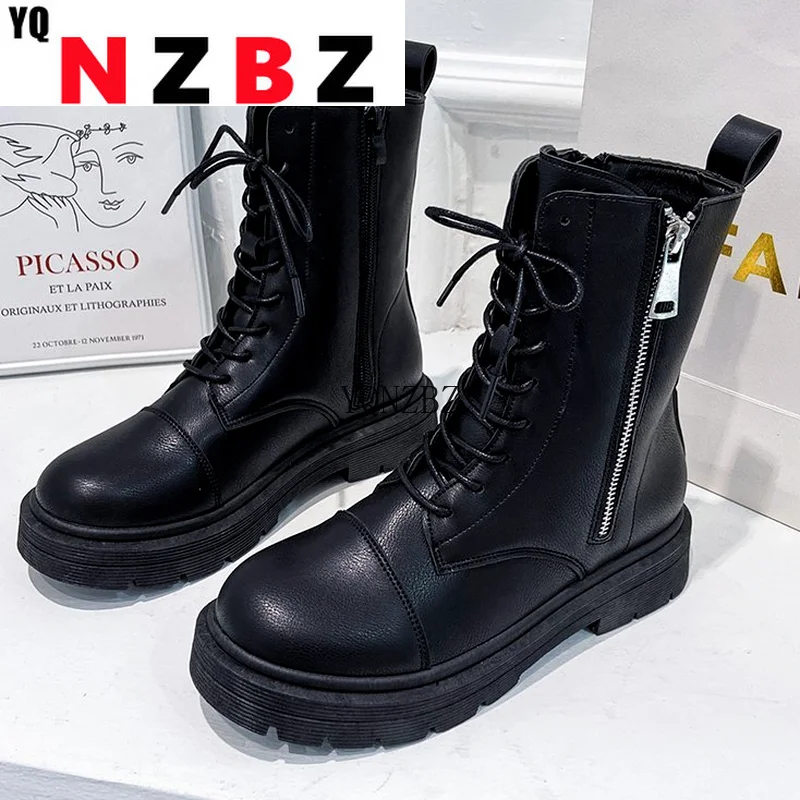 

Women Short Boots New Thick-soled Women Boots Round Toe Fashion Winter Motorcycle Boots Zipper Snow Boots Goth Motorcycle Boots